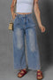 Retro Inspired Washed Pleated Detail High Waist Wide Leg Jeans